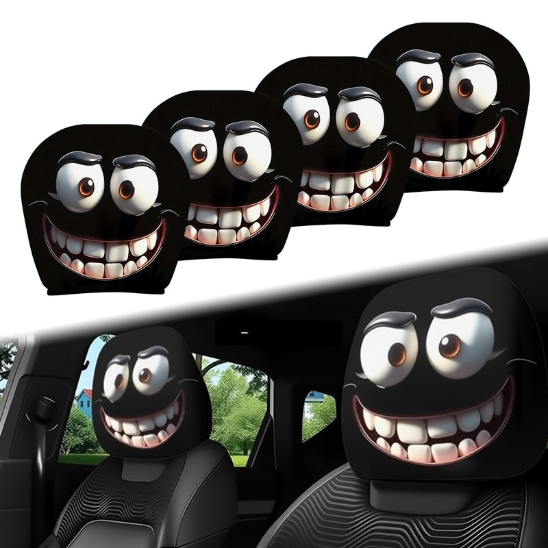 4Pcs Funny Headrest Covers for Cars,Funny Cartoon Car Headrest Covers,Cute Funny Cartoon Eyes Car Headrest Covers,Car Seat Head Rest Protector for Auto Front Seat Rest Decoration