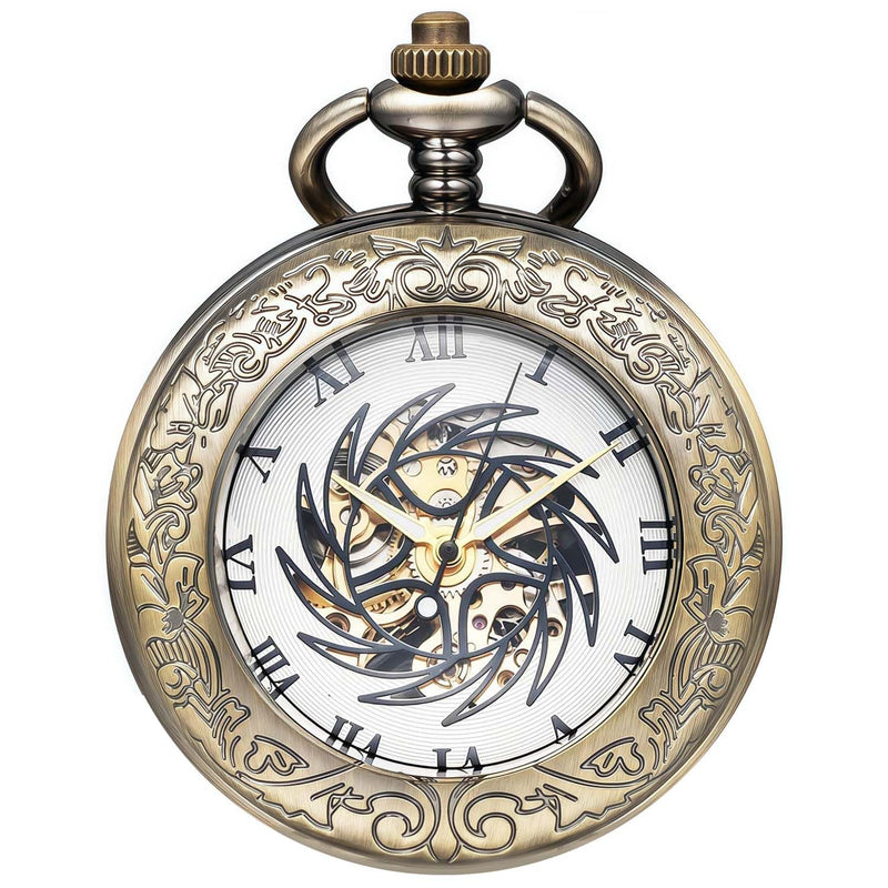 Mechanical Pocket Watch, for Men Women Special Magnifier Half Hunter Engraved Case Roman Numerals with Chain Ba. Sun-God-Bird, Bronze Black