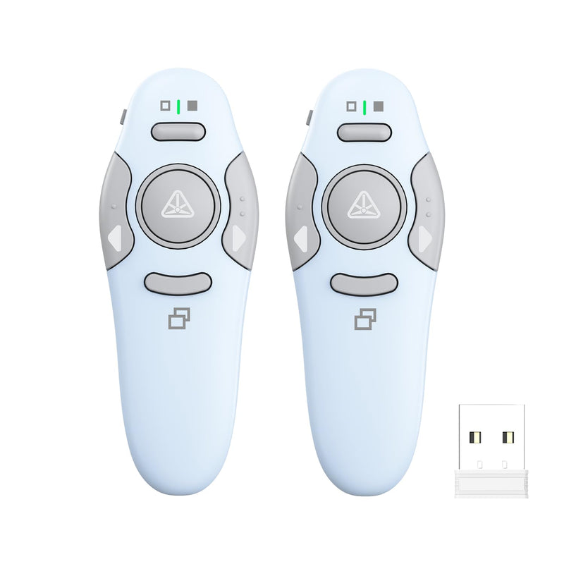 QUI 2 Pack Wireless Presenter PowerPoint Clicker, RF 2.4GHz USB Presentation Clicker for Google Slides, Keynote, Mac, Windows (USB, Blue)