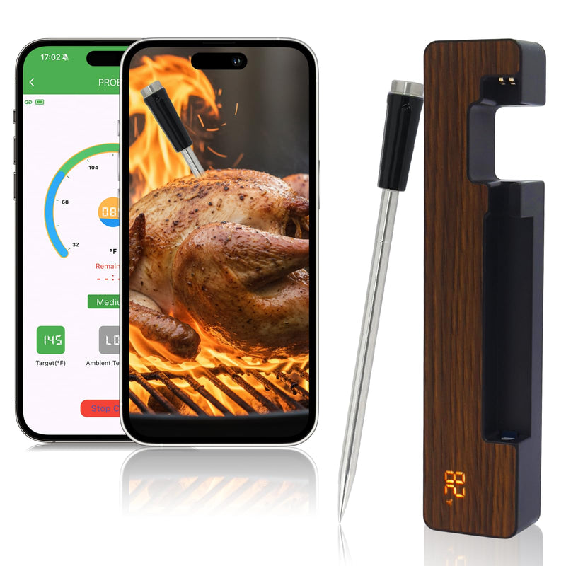 Smart Wireless Meat Thermometer Digital, 600 Ft Long Range Bluetooth 5.3 with App Control, High Accuracy Waterproof Ceramic Probe, Fast Charging & Magnetic for Oven Grill BBQ Smoker Rotisserie