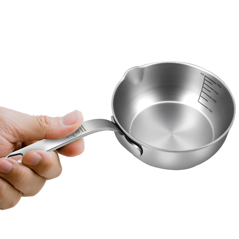 18/10 Stainless Steel Butter Warmer, 13.5 fl oz (400ml), Ideal for Heating Milk, Butter, Sauces, Baby Food, Coffee, Chocolate, Egg Pan, Compatible with Induction & Gas Stovetops