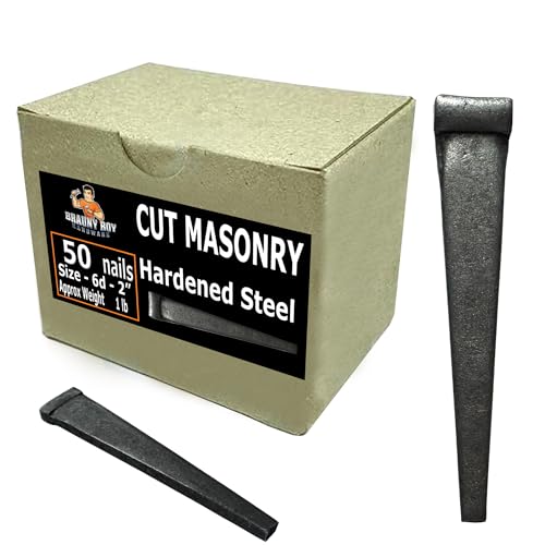 2”- 6d Cut Hardened Concrete Masonry Nails for Cinder Block, Concrete Walls, Cement Board - 1 lb - Qty 50