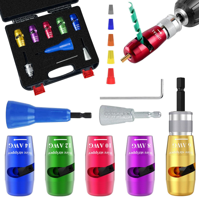 9Pcs Wire Twister Tool for Drill,YIHANGYE Wire Stripper for Drill,for 6-8-10-12-14 Gauge Electric Wire Stripper,Drill Wire Twister With 2Pcs Metal and Plasticwire Twisting ToolWire Connectors Nuts 9pcs