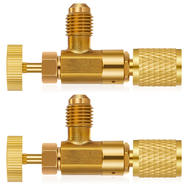 2 Pcs 1/4" Core Depressor Valve Large Thumb Screw Core Depressor Tool HVAC Brass Flow Control Valve for Refrigerant Low Loss Fittings, Yellow
