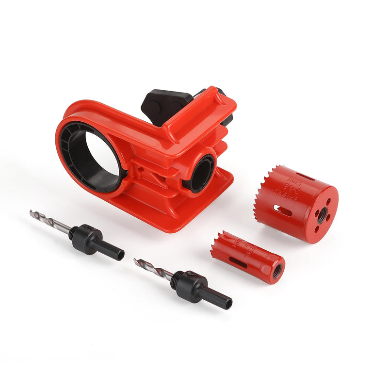 Door Lock Installation Kit - C-Clamp Design Tool-Free Clamping for Metal & Wood Doors, 2 Adjustable Bushings, with Bi-Metal Hole Saw & Anti-Warp Backing Plates (Red) Red