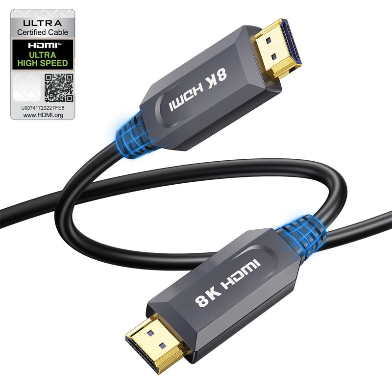 8K HDMI Cable 40ft/12M, in-Wall CL3 Rated Fiber Optic HDMI Cable 2.1 Support [8K@60Hz] Dynamic HDR/eARC/HDCP 2.2&2.3/3D, Certified Ultra High Speed Long HDMI Crod for HDTV, Laptop, PC… Grey 40FT(CL3 Rated)