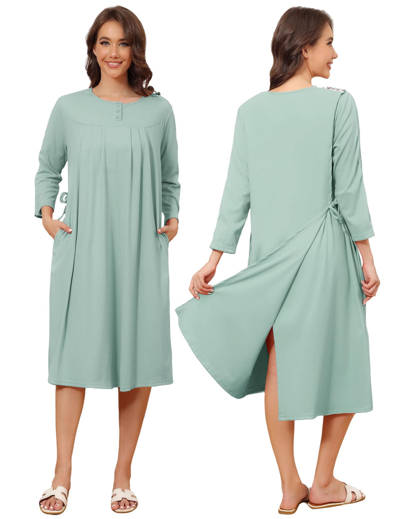 Flannel Hospital Gowns for Women Zipper Open Back Post Shoulder Surgery Dress Thermal 3/4 Sleeve Adaptive Clothing Green 3X-Large