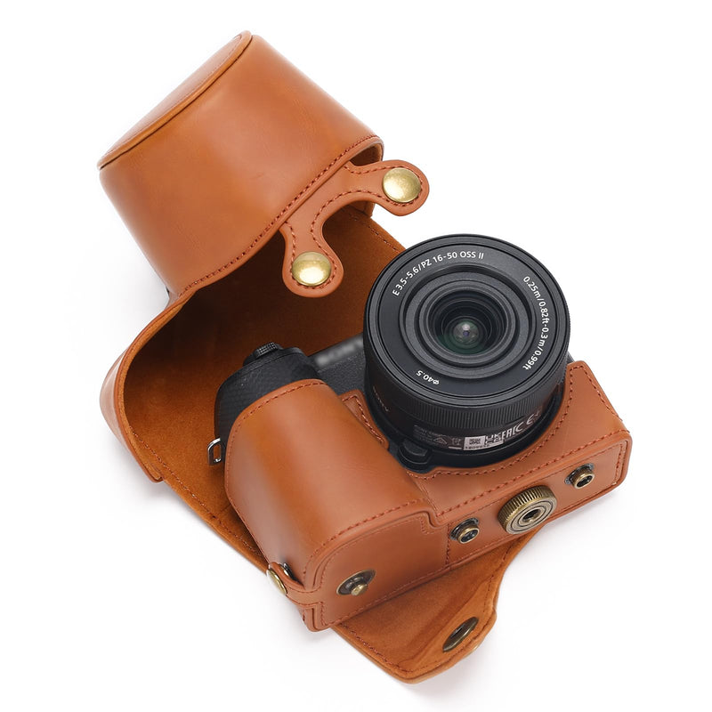for Sony ZV-E10 II case Premium PU Full Body Leather Camera Case Bag for Sony ZV-E10 II Fit 16-50mm Lens with Camera Shoulder Strap ZV-E10 II-Brown