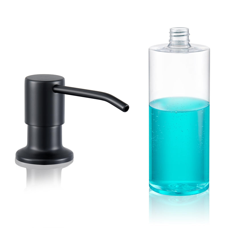 Soap Dispenser for Kitchen Sink, Matte Black Stainless Steel Built in Soap Dispensers, Countertop Kitchen Sink Soap Dispenser Pump Head for Bathroom with 11 OZ Large PET Transparent Bottle
