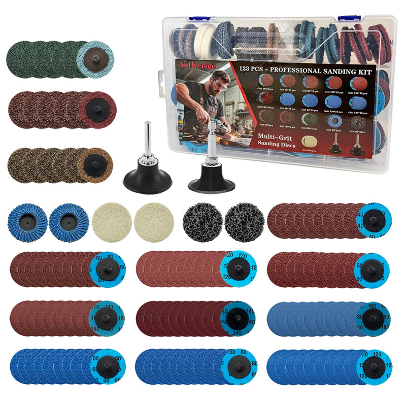 2 Inch Sanding Discs 123 PCS, Quick Change Die Grinder Attachments, 1/4" Shank for Die Grinder, Drill, Polish, Automotive Surface, Paint Rust Removal, Compatible with Milwaukee M12, Dewalt