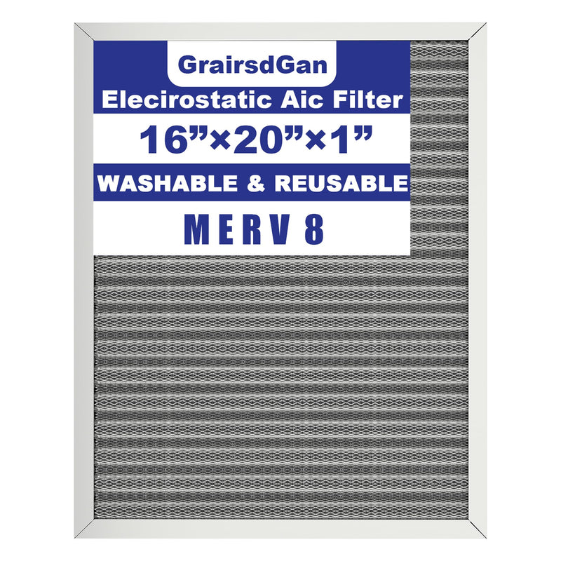16x20x1 Reusable Air Filter, Washable Filter, Electrostatic, MERV 8, Lasts a Lifetime-HVAC AC Furnace Systems Air Filter(Actual Size: 15.5x19.75x0.82Inch) 16" x 20" x 1"