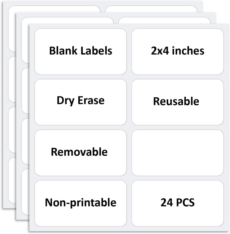 Reusable Dry Erase Labels for Organizing, Storage Bin, Craft, Jars, Pantry Labels, Sticky Notes for Office School Home Gift Chioce, Removable (2x4 inches, 24PCS) (White) White