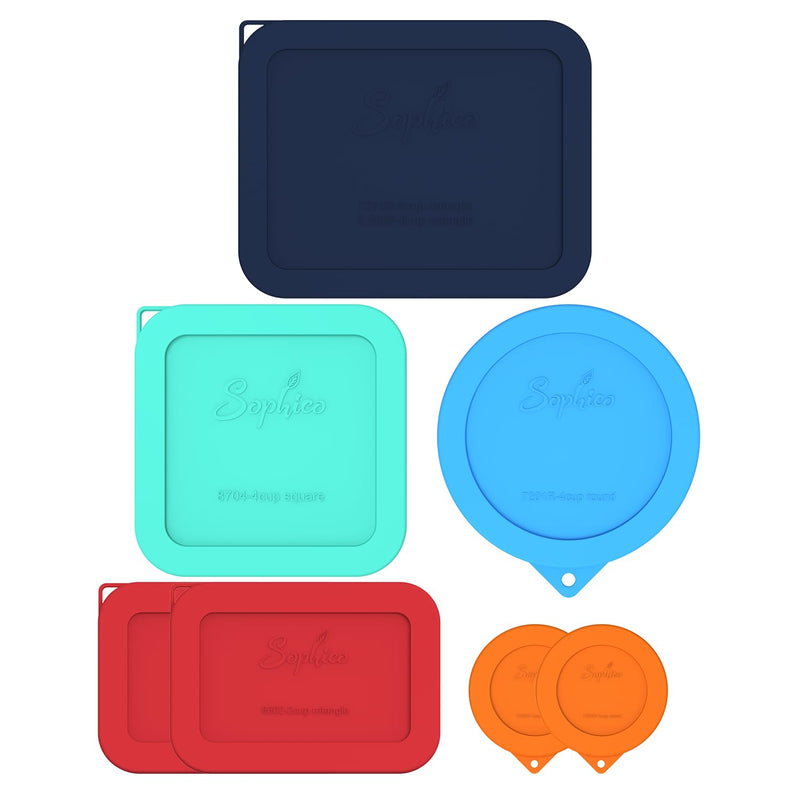 Sophico 7-Pack Silicone Lids for Pyrex Freshlock and SNAPWARE Glass Bowls - Airtight, Leakproof, Freezer/Dishwasher/Microwave Safe Replacement Rectangle Covers（Glass bowls not included） Mix-7Pack