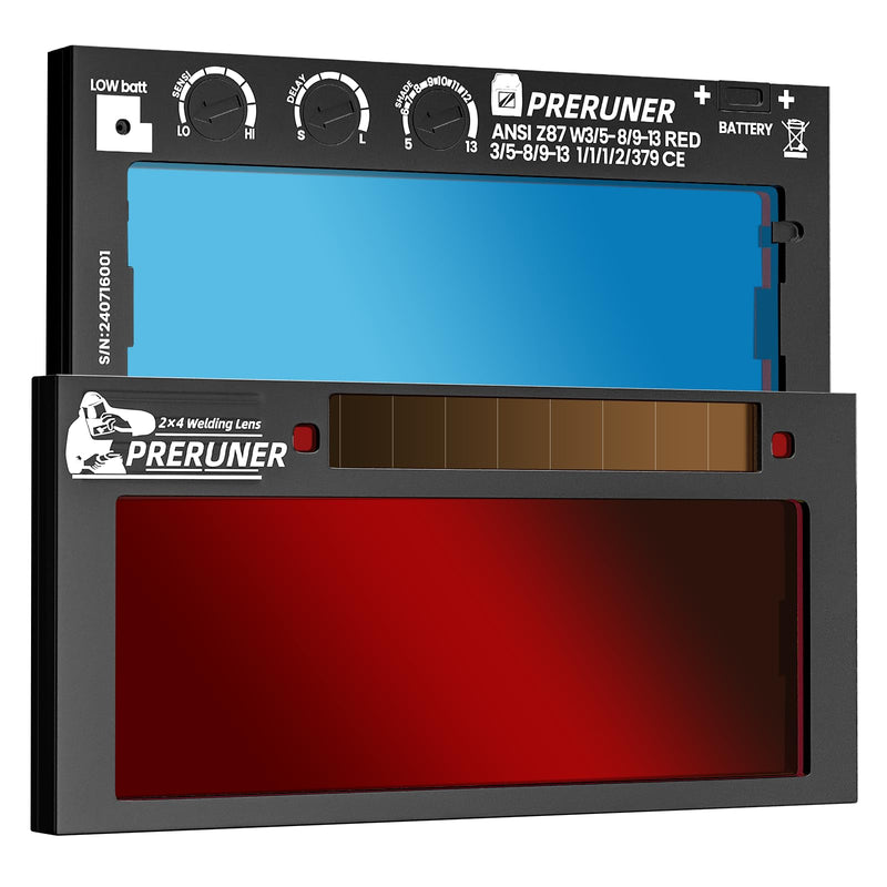 Flex Series Red Shade 5-13 Auto Darkening Welding Lens 2x4-1/4, Adjustable Welding Lens with Sensitivity & Delay Control, Teal Clarity View for Welding Hoods
