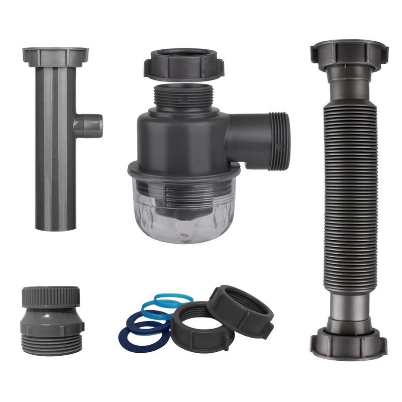 1-1/4" and 1-1/2" PVC Bottle Trap Plumbing Kit with Threaded Adapter, Sink Drain kit for Bathroom and Kitchen, P-Trap Replacement, Flexible Extension Tube Drain Tailpiece