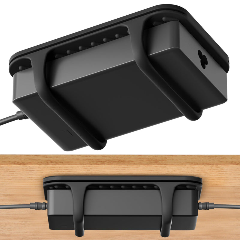 ELETIUO Universal Silicone Laptop Charger Holder,Under Desk Power Brick Mount Organizer for Charging Brick & Cables,Flexible Non-Slip Power Bricks Mount,Secure Supply Holder for Laptop Charger,Black Black