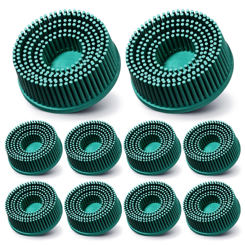 10 Pcs 2 Inch Bristle Disc Grit 50# Abrasive Coating Removal Disc Green Deburring Electric Brush Tapered Coarse Bristle Brush for Metal Grit 50#