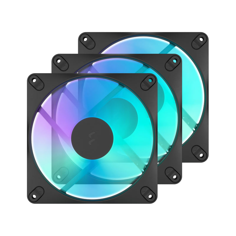 Fractal Design Dynamic 3 14 RGB 3-Pack Black 140mm PWM Fans | ARGB Gen 2 Lighting, Swept Blade Design, Daisy-Chainable Cables, Rifle Bearing 140 Black 3-Pack