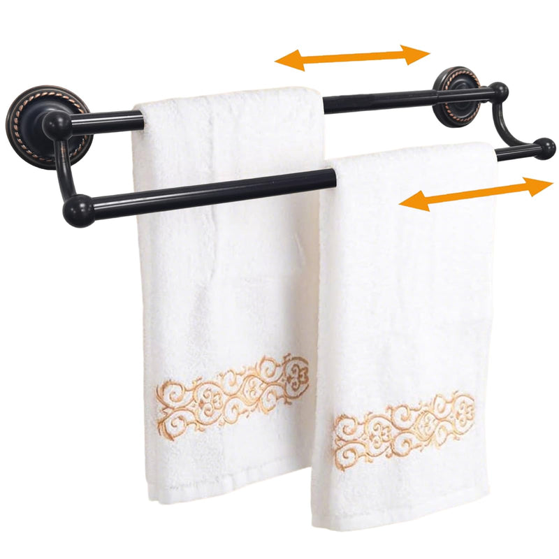Double Towel Bar, Antique Brass Towel Racks for Bathroom Wall Mount | Adjustable Vintage Black Towel Bar Fits 16.4-27.8 Inch Wall Space, Brass Rustproof Towel Rod Holder Bathroom Hardware