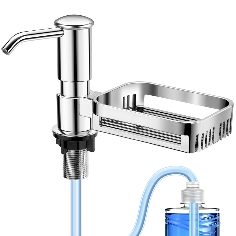 Kitchen Sink Soap Dispenser with 40" Extension Tube – Built-in Sponge Holder, Leak-Proof ABS Pump, No Messy Refills, Under-Sink Bottle Connection Kit for Dish Soap, Hand Soap & Lotion (Brushed Nickel)