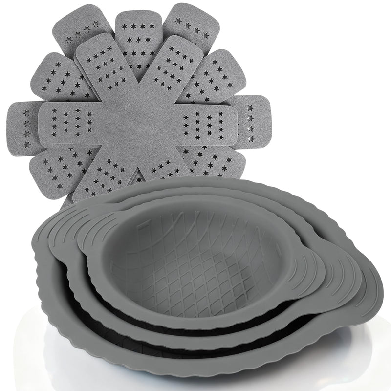 BYKITCHEN 3PCS Silicone Pan Protectors with 6PCS Felt Pan Pot Separators Dividers Pads for Stacking and Protecting Your Cookware, Compatible with Hexclad Cookware Set, Tfal Nonstick Frying Pans &More
