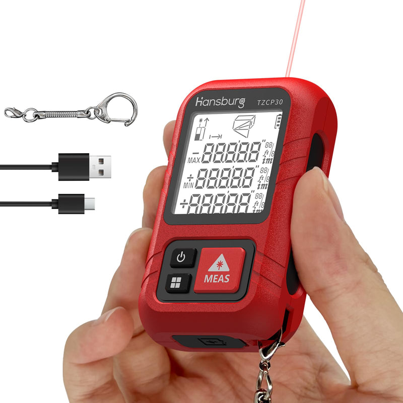 Hansburg Laser Measurement Tool 98 Ft / 30m 8-in-1 Modes Digital Laser Tape Measure Portable Chargeable Medidor Laser for Length, Area, Wall Area, Volume and 4 Pythagorean Modes with IP65 Waterproof