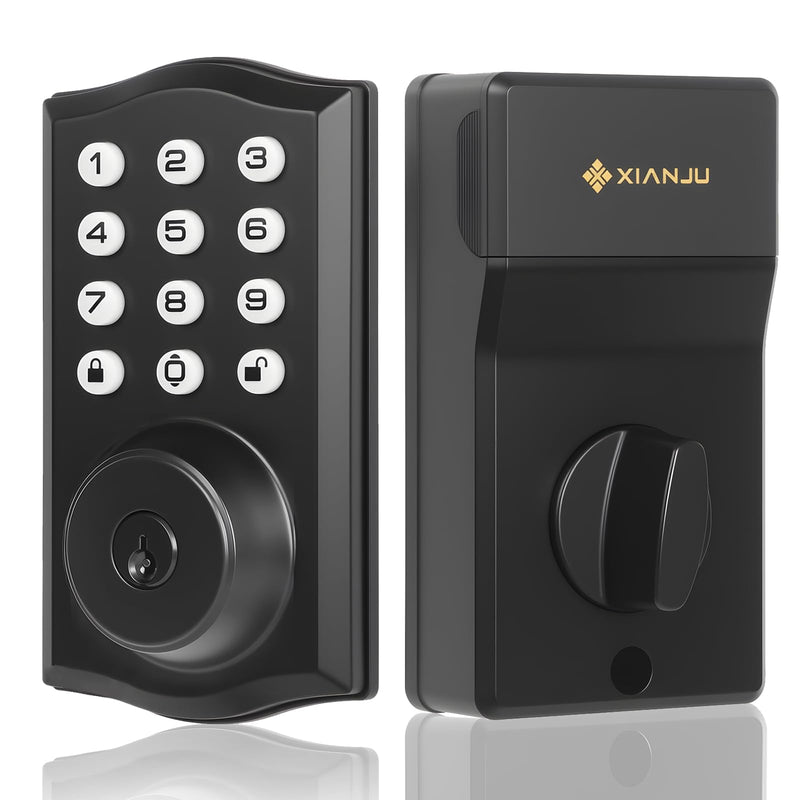 Keyless Entry Door Lock with Keypad, Auto Lock, Voice Prompt, Smart Deadbolt Lock for Front Door with Key, Matte Black – Easy Installation, IP55 Waterproof