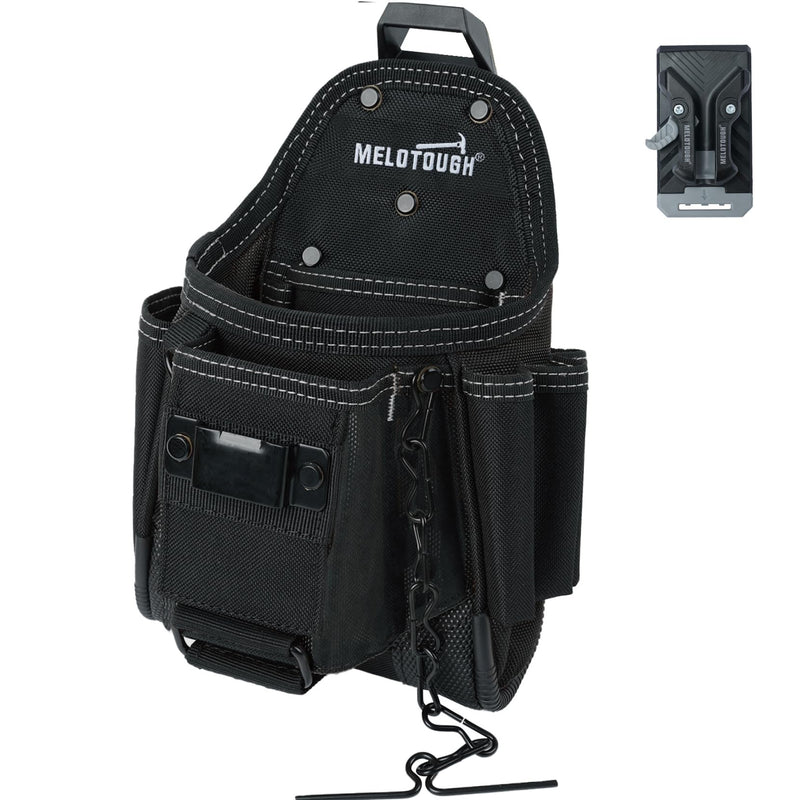 MELOTOUGH Professional Small Electrician Tool Pouch for Tool Belt Pockets with Belt Clip Attachment Pockets Tradesman Tool Bag Pouch with Tape Thong Tool Holster