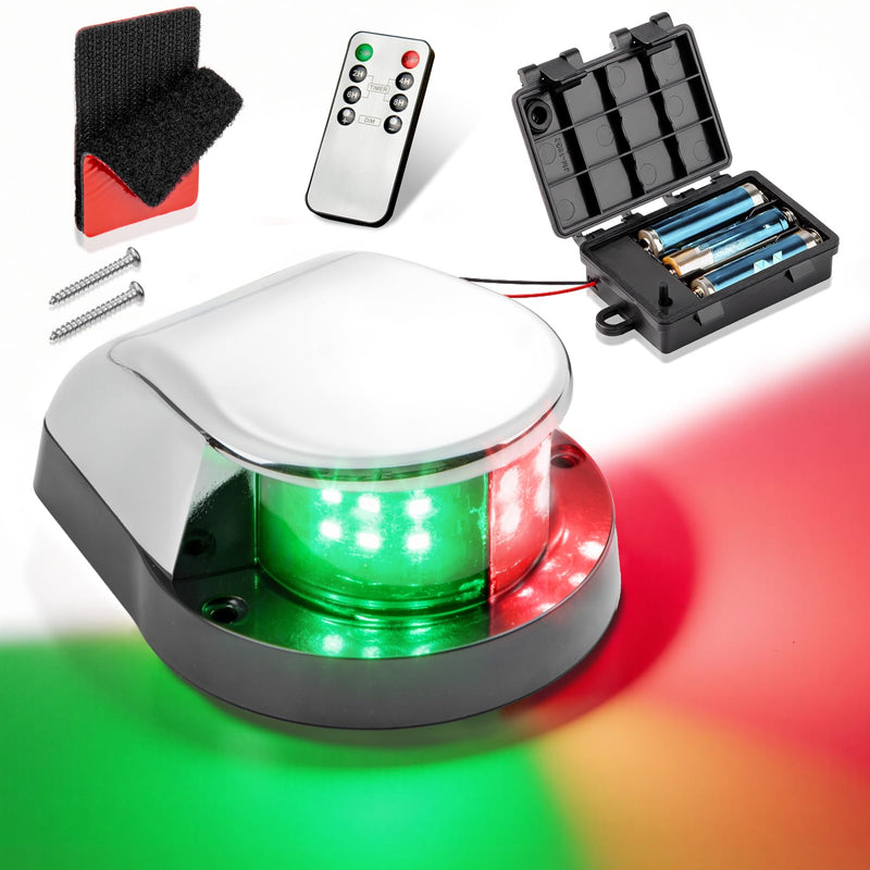 Battery Powered Navigation Light for Boat, Remote Control LED Marine Light with Dimmable & Timer Function, Waterproof Safety Light for Kayak Canoe Jon Bass Boat Integrated Red/Green Light