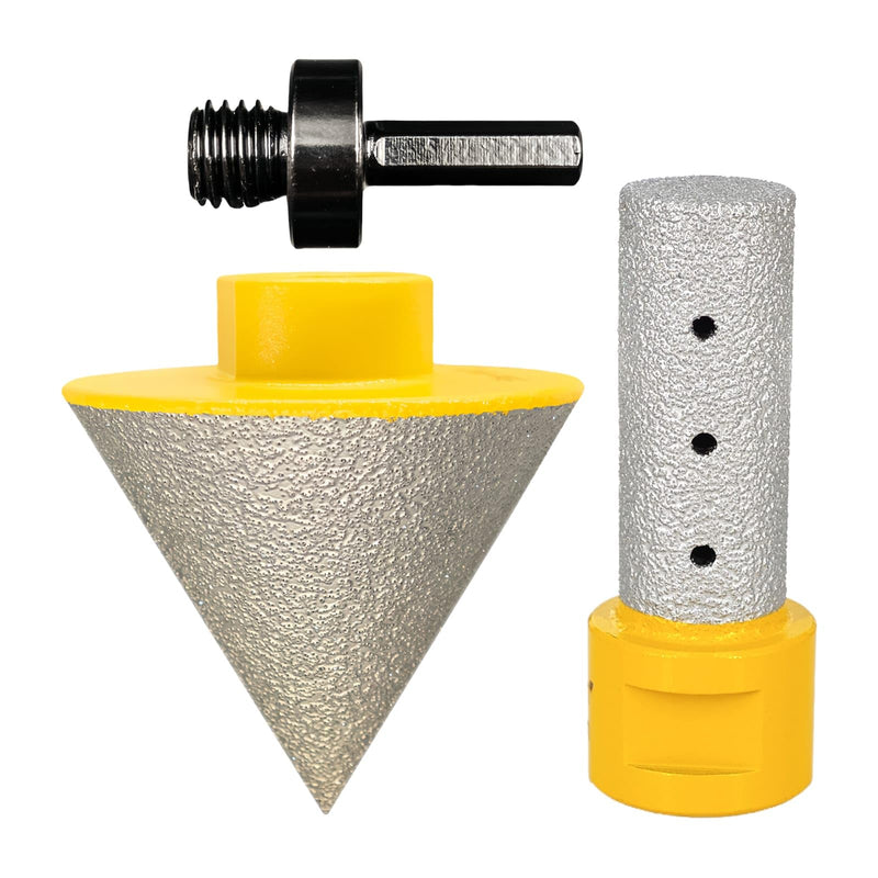 2" Diamond Cone Tile Bit, 4/5" Diamond Finger Milling Bit, 3/8" Hex Shank | Diamond Beveling Chamfer Bit Set, 5/8"-11 Thread, for Beveling, Chamfering, Enlarging, Trimming in Tile Ceramic Stone 2"(50mm)+0.8"(20mm)