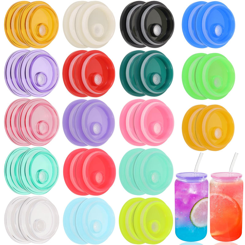 36-Pack Colorful Acrylic Cup Lids with Straw Hole - Spill-Proof Reusable Covers for 16oz Glasses & Tumblers - Perfect for Iced Coffee, Beer, Beverages 36-Pack