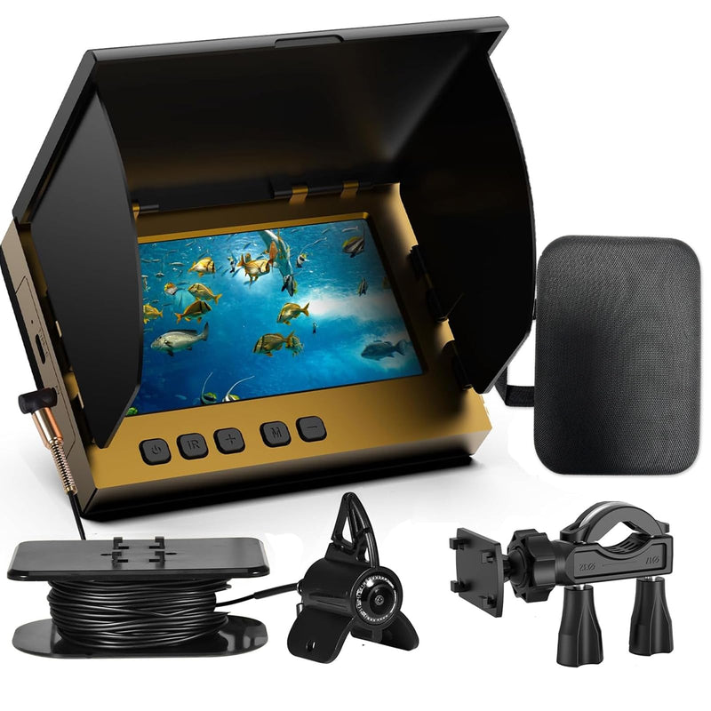 4.3inch Underwater Fishing Camera,65ft Cable 220° Ultra Wide Angle 21pcs IR Lights with Night Vision,Portable Storage Bag,5000mAh Fish Finder for Ice Fishing,Lake,Boat,Kayak Gold