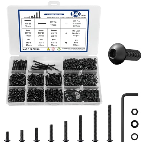 840PCS M3 Screw Kit, M3 Screws Hex Button Head Screws with M3 Bolts 840PCS