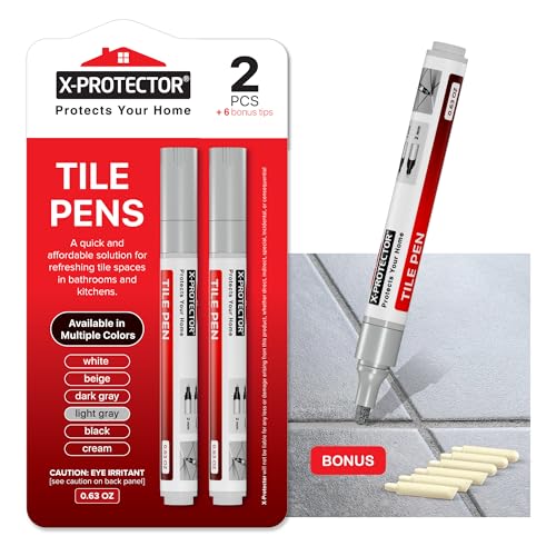 X-Protector Water Based Grout Marker - 2 PCS with 8 Tips, Light Gray Light Gray, 2 pcs (5C)