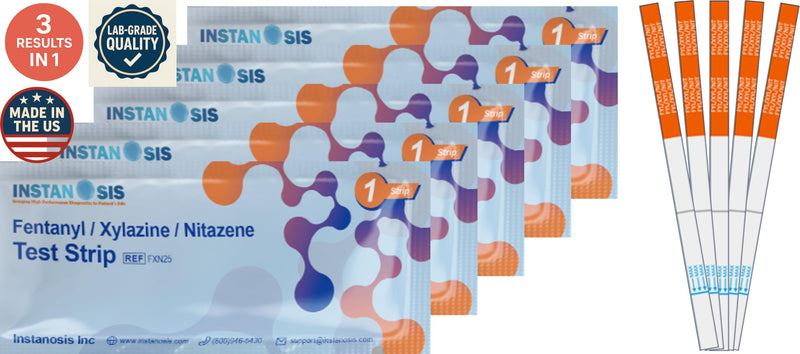3-in-1 Fentanyl/Xylazine/Nitazene Test Strips for Liquid, Pills & Powder Substances, 5 Count, Made in USA, 10x More Sensitive - for Harm Reduction & Forensic Investigation | Made in USA; 10x More Sensitive; For Liquid, Pills, Powders & Crystals; Harm R...