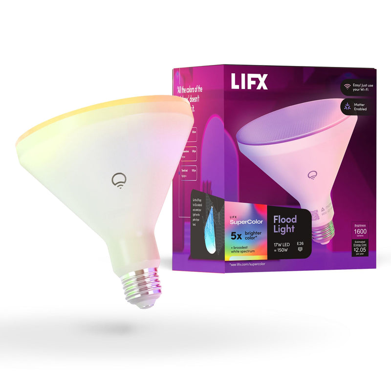 LIFX Smart Flood Light Bulb PAR38 E26 (1 Pack), Color Changing RGB + Warm White 1600 Lumens 150W Equivalent Tunable LED, 90+ CRI, Matter Compatible, Apple HomeKit, Alexa & Google Home Dimmable