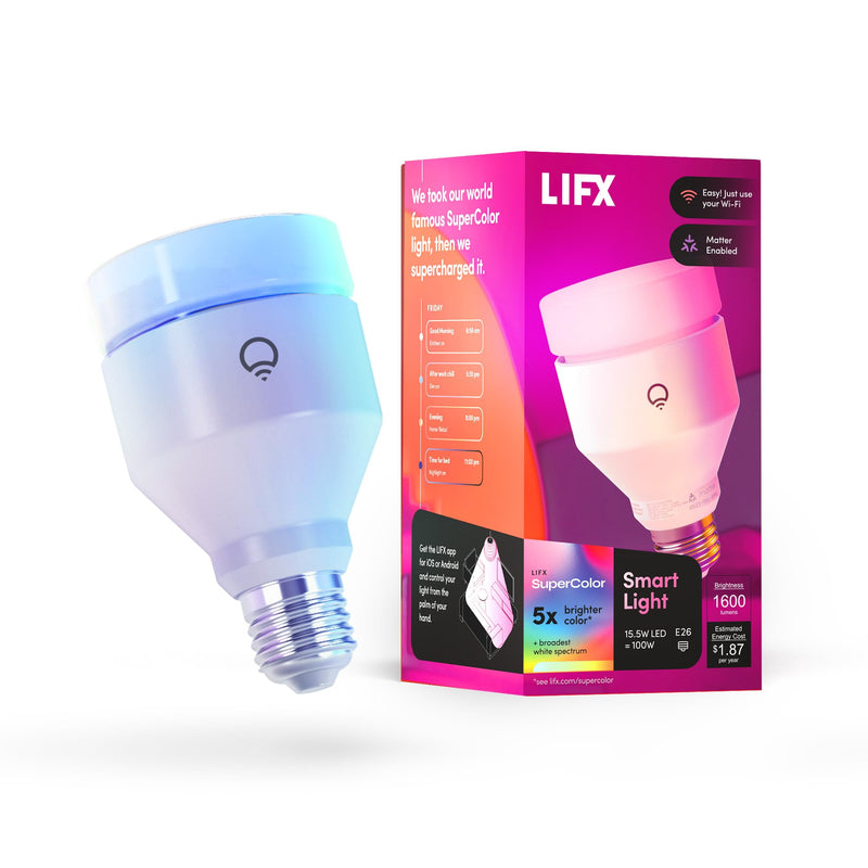 LIFX Supercolor A21 Smart Light Bulb, 1600 Lumens 100W Equivalent, Color Changing RGB + Tunable White, Dimmable E26, Matter Compatible, Works with Apple HomeKit, Alexa & Google Home, No Hub Required
