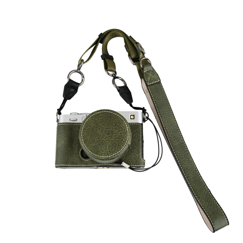 X-E5 Case, Handmade PU Leather Half Camera Case Bag Cover Bottom Opening Version for Fujifilm X-E5 XE5 With Neck Strap Lens Cover (Green) Green