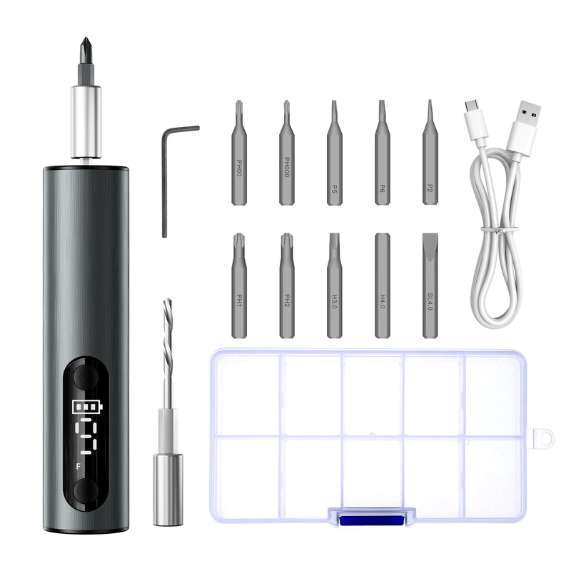 Multi-Functional Electric Screwdriver Set - Cordless Stick Drill w/Wireless Charging & Magnetic Bits, Perfect for Electronics, Home Appliances, Computers, Phones, Watches Repair & DIY (grey) 1 Grey