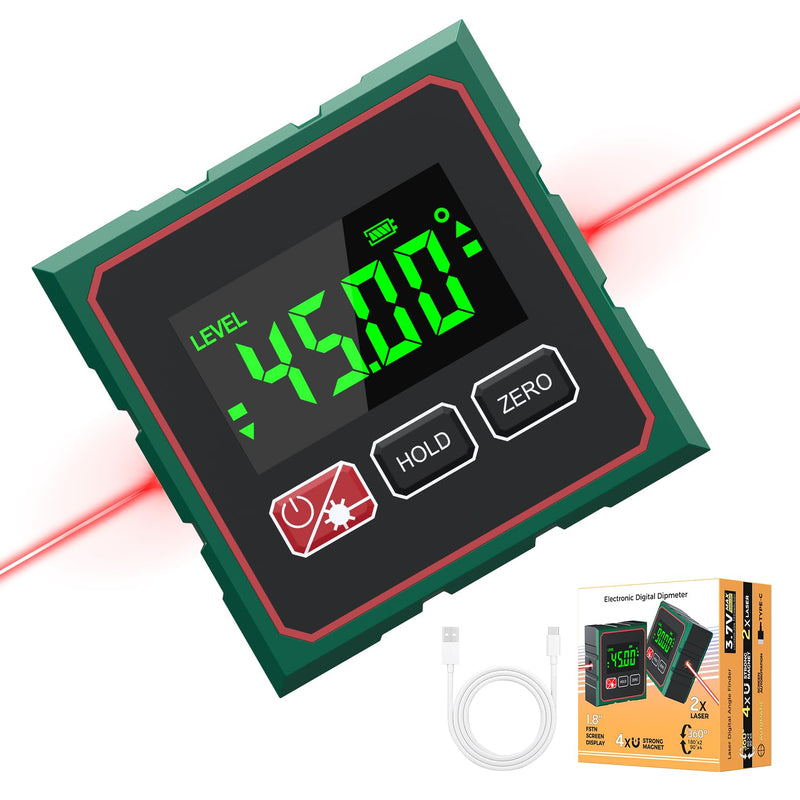 Digital Angle Finder Magnetic Digital Level with Laser Angle Gauge for Table Saw&Woodworking, LCD Display Level Box Measuring Tool, Electronic Laser Backlight Inclinometer for Construction, Machinery