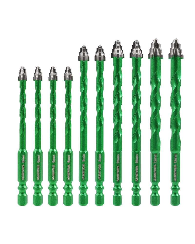 Serrated Masonry Drill Bit Set - 10pcs 1/4”*4, 5/16”*2, 3/8”*2, 1/2”*2 Concrete Carbide Drill Bit Drill Bit for Wood Plastic Masonry Ceramic Tile Glass Marble 6mm*4/8mm*2/10mm*2/12mm*2 10