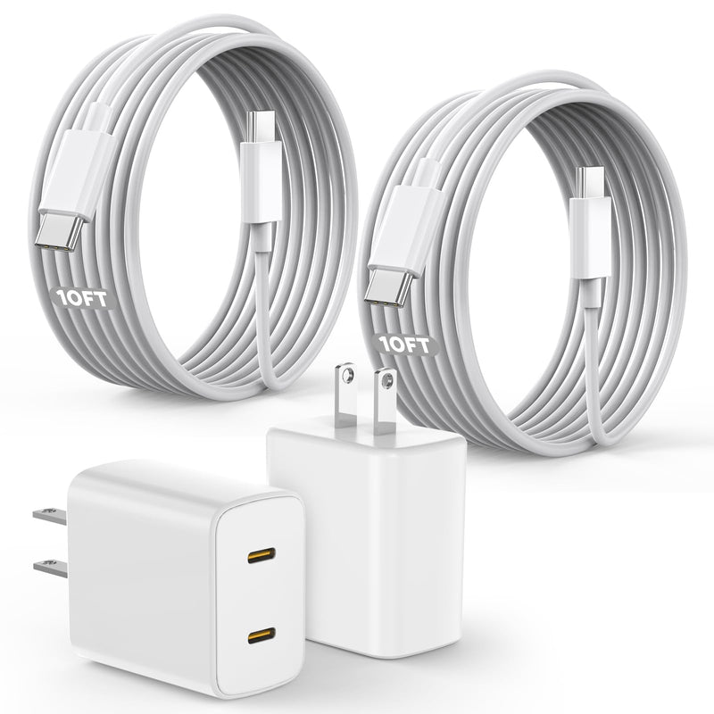 45W Apple 17 16 15 Fast USB C Charge Block, 2-Pack Apple Charger Plug & 10FT Long USB C Cable Cords,iPhone 17 Charger Fast Charging,Compatible with iPhone 17/16/15/Air/Pro/Pro Max/e/Plus/iPad/AirPods