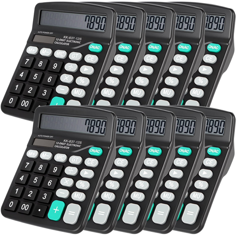 10 Pack Desktop Calculator 12 Digits Calculators with Large LCD Display Electronic Calculator Dual Power for Students Office School Home
