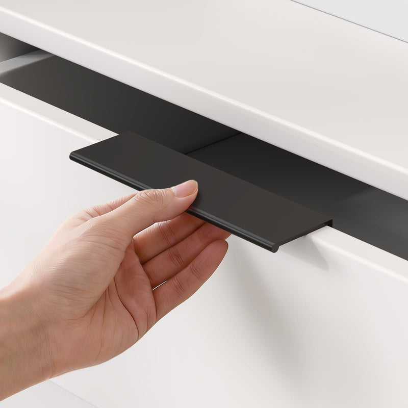 Peaha 10 Pack Black Finger Pulls for Cabinets Edge Pulls for Cabinets Black Cabinet Handles Kitchen Concealed Drawer Pull 5 Inch Hole Center 5-1/16in(128mm) hole center
