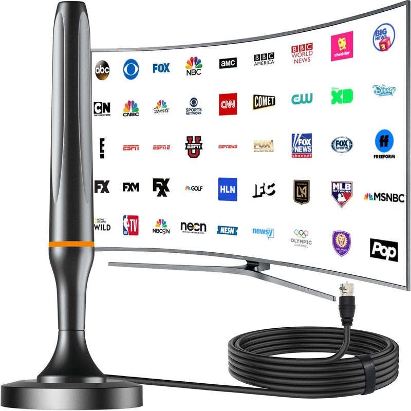 Indoor TV Antenna for Smart TV & Local Channels - Strong Magnetic Base, 360° Long Range Reception, Supports 4K 1080P & All TVs, 10ft Coax Cable
