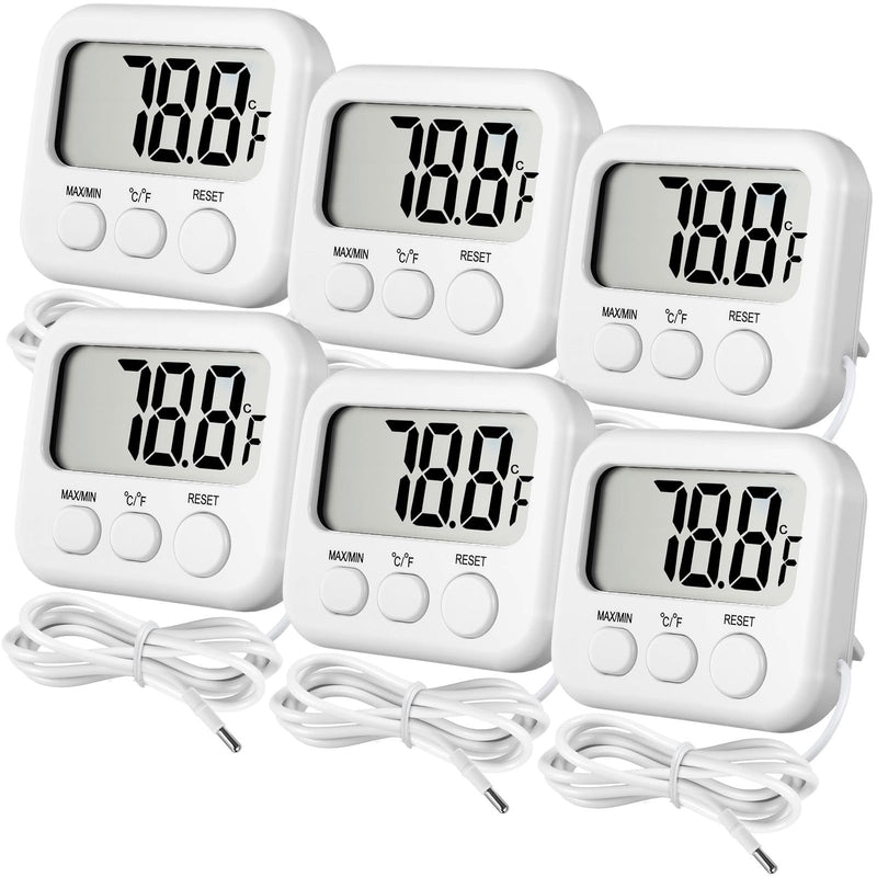 Kingdder 6 Pack Digital Thermometer with Magnetic Back External Sensor Fridge Thermometer Freezer Waterproof Room Temperature Monitor with LCD Display, Max/min Record Function for Kitchen Aquarium