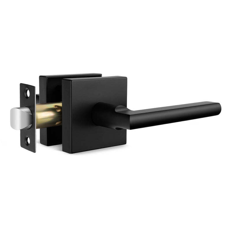 Goldenwarm Black Door Handle Interior, Passage Matte Black Closet Door Handle, Square Black Door Lever Interior for Hallway (1 Pack) 1