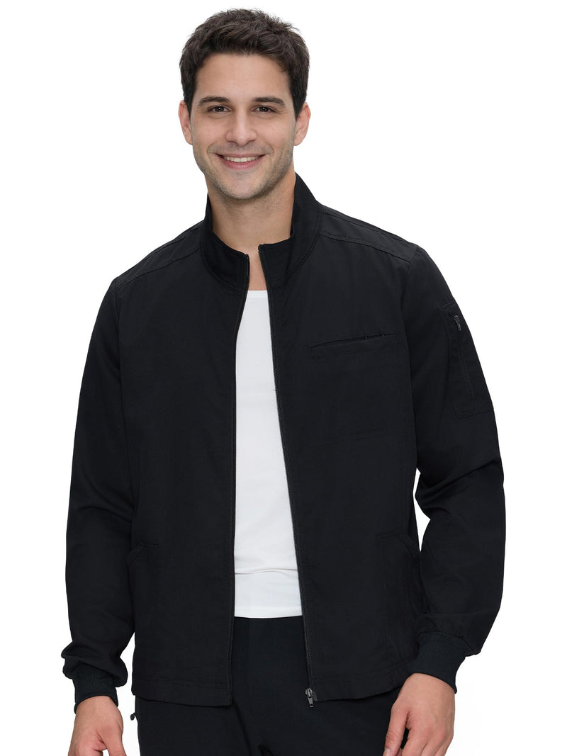 COZYFIT Scrub Jacket Men, Zip Front Men's Medical Scrub Jacket with 5 Pockets, Soft Stretch Fabric Large Black