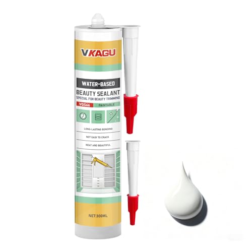 VGS66 White Paintable Acrylic Caulk, 100% Waterproof Flexible Beauty Sealant, Shrink & Crack Proof, Trim & Baseboard Edge Finishing, Multipurpose Indoor Household Sealant, 10.2 FL OZ 1 Pack VGS66-White