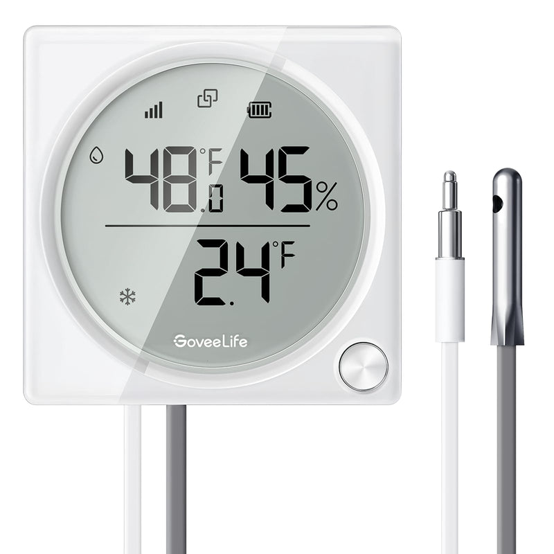 GoveeLife WiFi Refrigerator Thermometer Hygrometer Pro with 2 in 1 Alarm, Monitor Sensor for Freezer, Wireless Digital Freezer Temperature Humidity with App Alert, LCD Display(Gateway Not Included) 1 senor